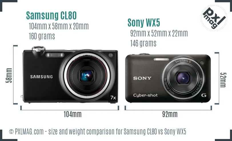 Samsung CL80 vs Sony WX5 size comparison