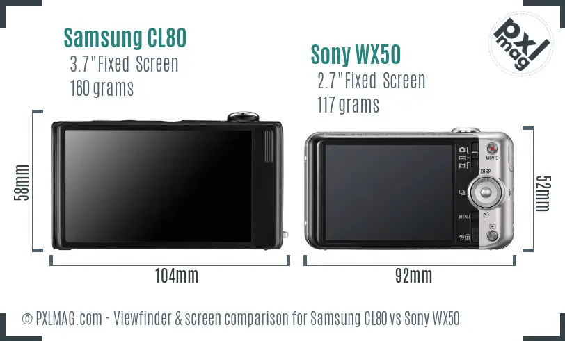 Samsung CL80 vs Sony WX50 Screen and Viewfinder comparison