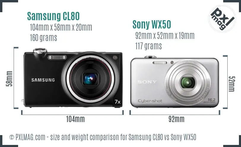 Samsung CL80 vs Sony WX50 size comparison