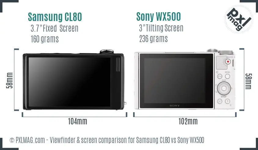 Samsung CL80 vs Sony WX500 Screen and Viewfinder comparison