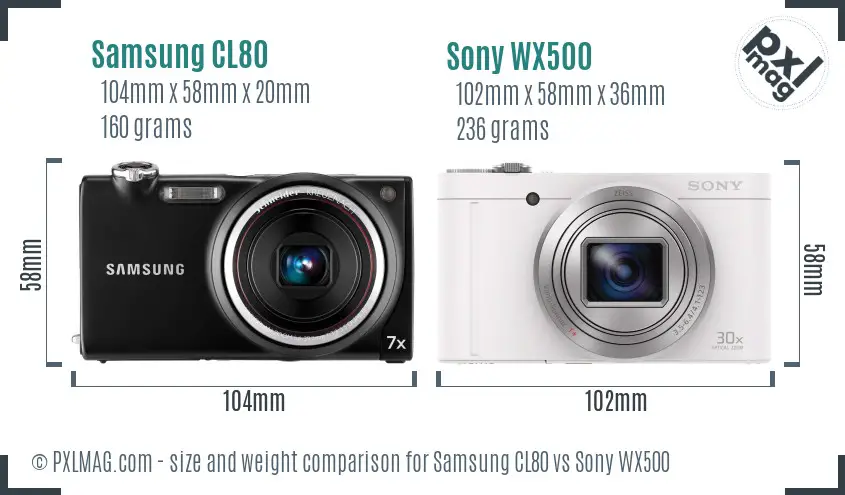 Samsung CL80 vs Sony WX500 size comparison