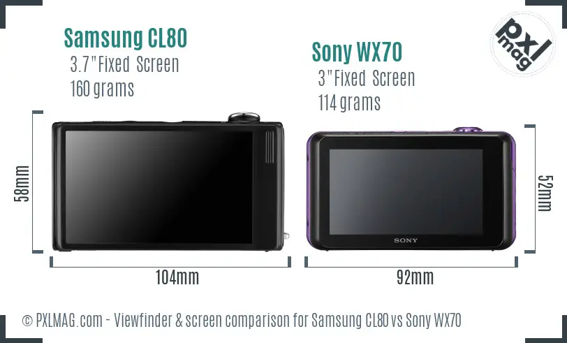 Samsung CL80 vs Sony WX70 Screen and Viewfinder comparison