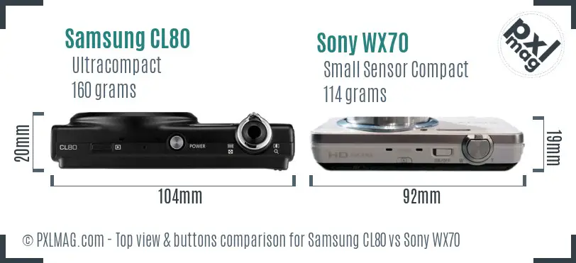 Samsung CL80 vs Sony WX70 top view buttons comparison