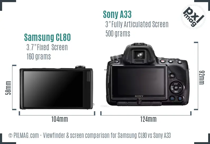Samsung CL80 vs Sony A33 Screen and Viewfinder comparison