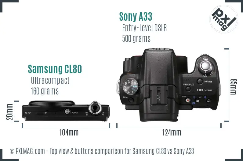 Samsung CL80 vs Sony A33 top view buttons comparison