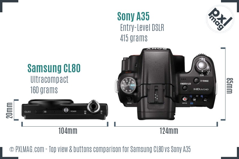 Samsung CL80 vs Sony A35 top view buttons comparison
