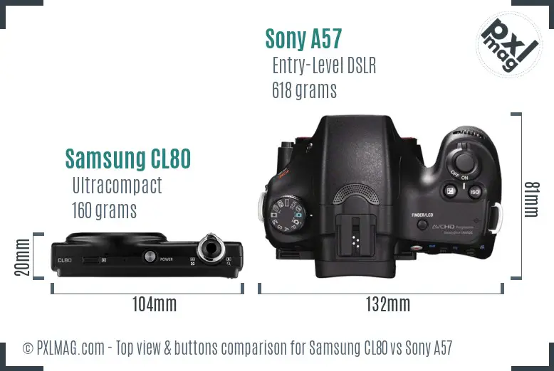 Samsung CL80 vs Sony A57 top view buttons comparison