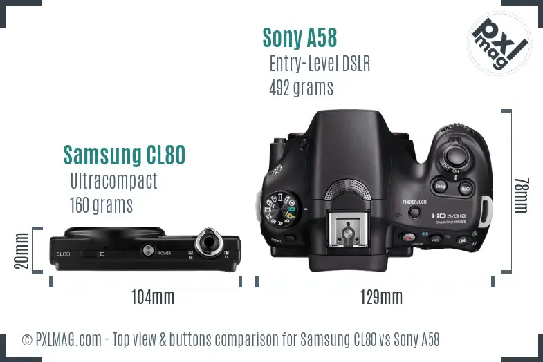 Samsung CL80 vs Sony A58 top view buttons comparison