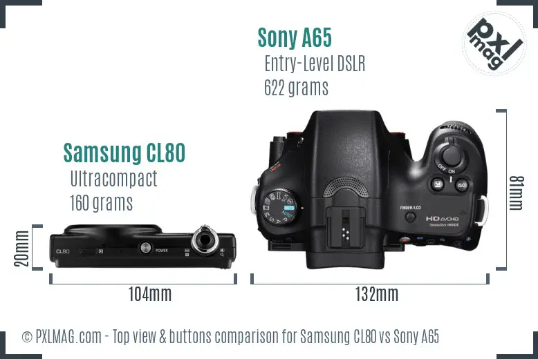 Samsung CL80 vs Sony A65 top view buttons comparison