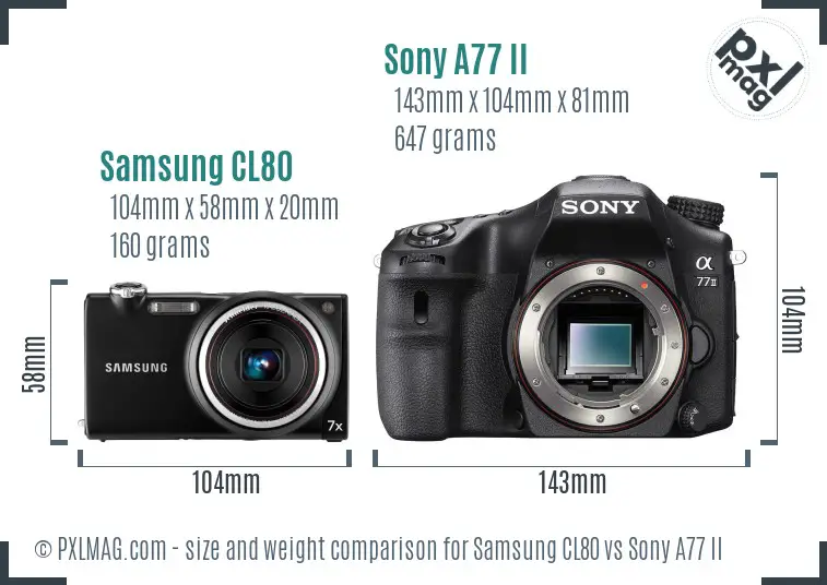 Samsung CL80 vs Sony A77 II size comparison