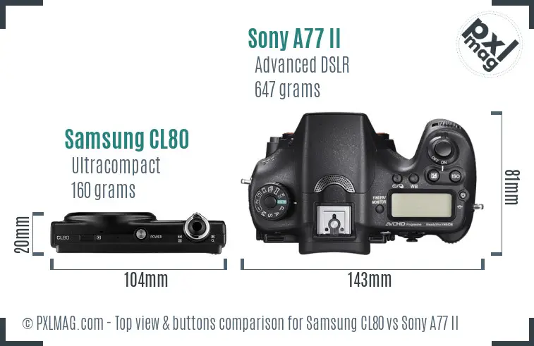 Samsung CL80 vs Sony A77 II top view buttons comparison
