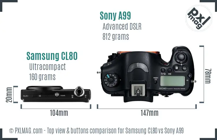 Samsung CL80 vs Sony A99 top view buttons comparison
