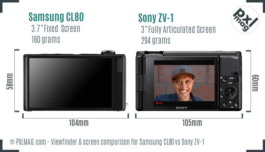 Samsung CL80 vs Sony ZV-1 Screen and Viewfinder comparison