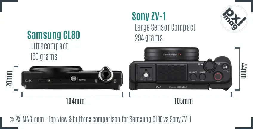 Samsung CL80 vs Sony ZV-1 top view buttons comparison