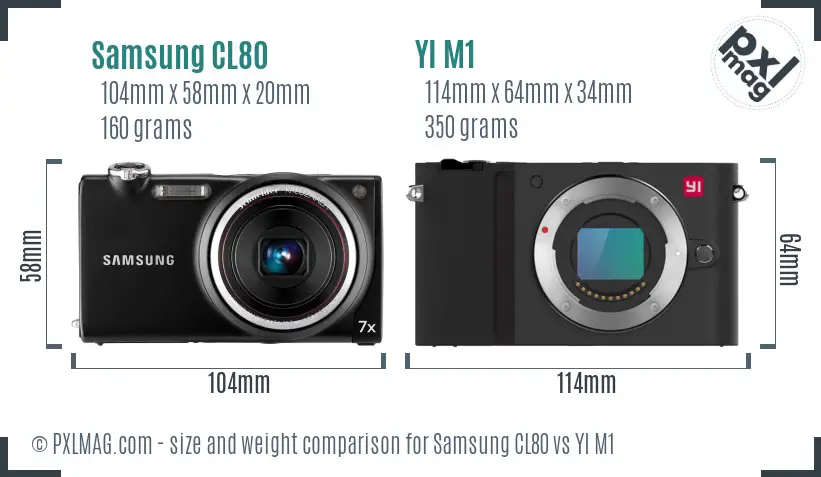 Samsung CL80 vs YI M1 size comparison