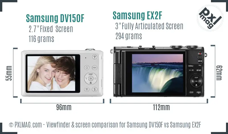 Samsung DV150F vs Samsung EX2F Screen and Viewfinder comparison