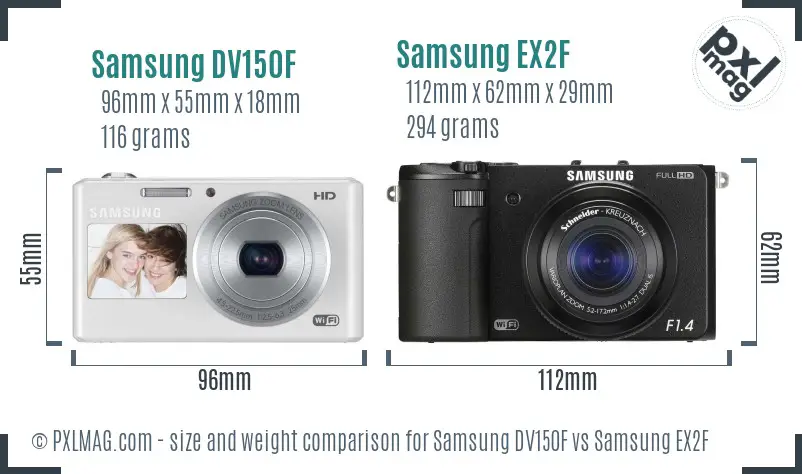 Samsung DV150F vs Samsung EX2F size comparison