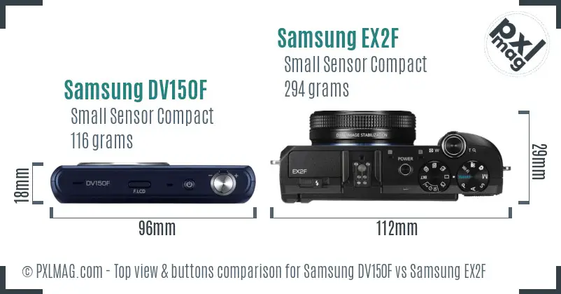 Samsung DV150F vs Samsung EX2F top view buttons comparison