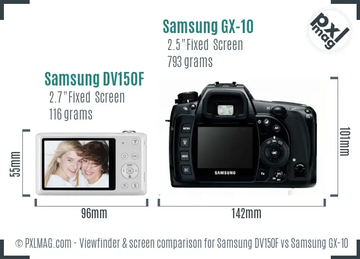 Samsung DV150F vs Samsung GX-10 Screen and Viewfinder comparison