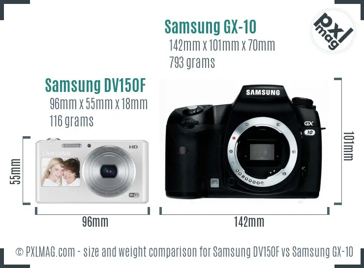 Samsung DV150F vs Samsung GX-10 size comparison