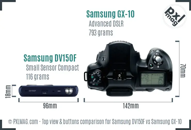 Samsung DV150F vs Samsung GX-10 top view buttons comparison