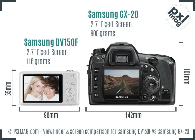 Samsung DV150F vs Samsung GX-20 Screen and Viewfinder comparison