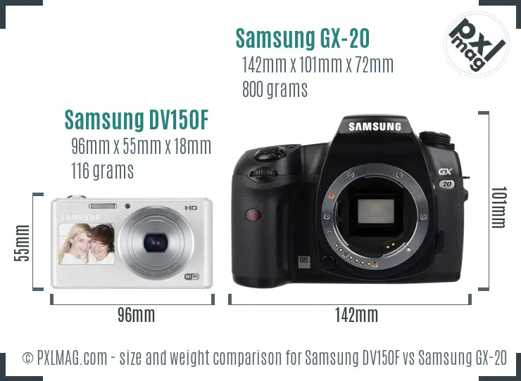 Samsung DV150F vs Samsung GX-20 size comparison