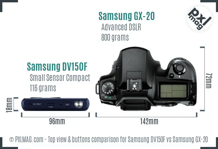 Samsung DV150F vs Samsung GX-20 top view buttons comparison