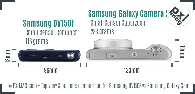Samsung DV150F vs Samsung Galaxy Camera 2 top view buttons comparison