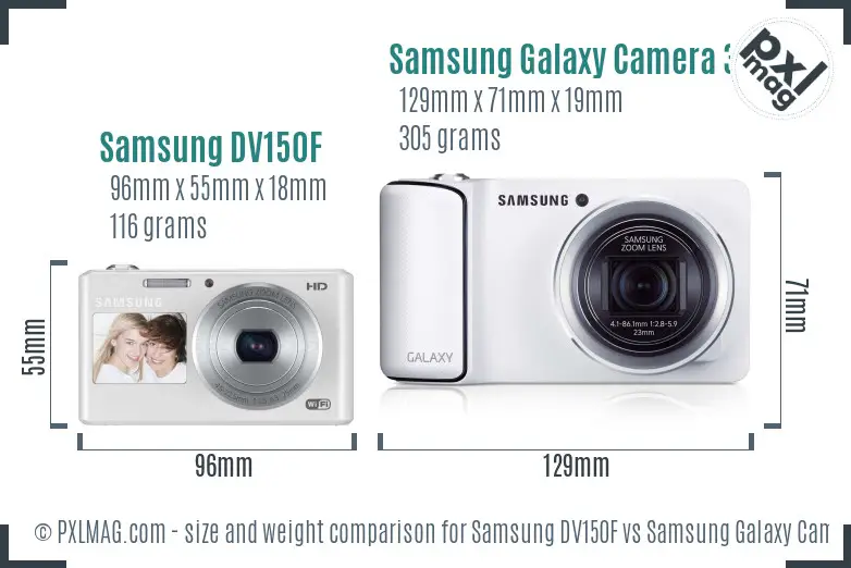 Samsung DV150F vs Samsung Galaxy Camera 3G size comparison