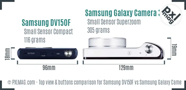 Samsung DV150F vs Samsung Galaxy Camera 3G top view buttons comparison