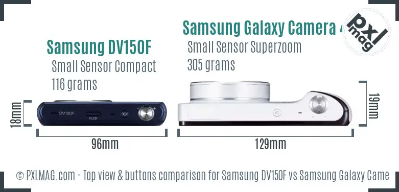 Samsung DV150F vs Samsung Galaxy Camera 4G top view buttons comparison