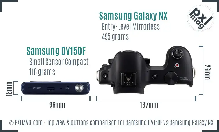 Samsung DV150F vs Samsung Galaxy NX top view buttons comparison