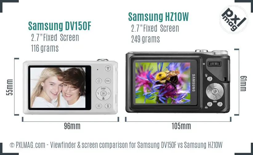 Samsung DV150F vs Samsung HZ10W Screen and Viewfinder comparison