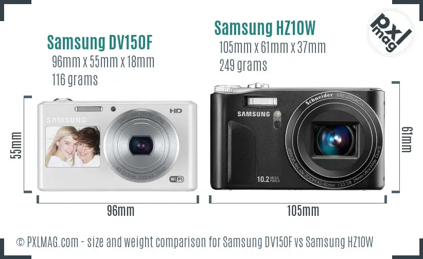 Samsung DV150F vs Samsung HZ10W size comparison