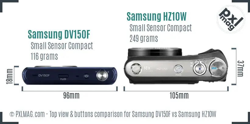 Samsung DV150F vs Samsung HZ10W top view buttons comparison