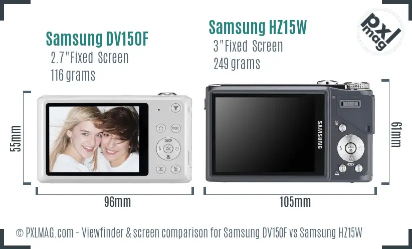 Samsung DV150F vs Samsung HZ15W Screen and Viewfinder comparison