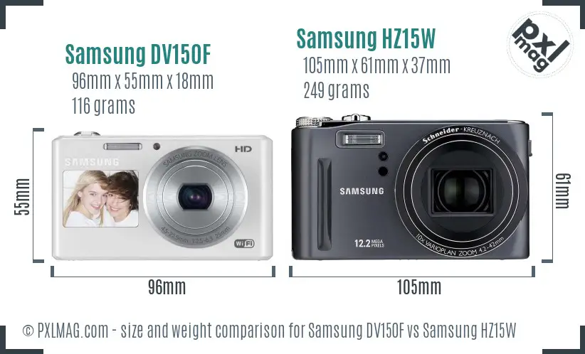 Samsung DV150F vs Samsung HZ15W size comparison