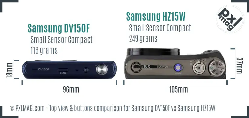 Samsung DV150F vs Samsung HZ15W top view buttons comparison