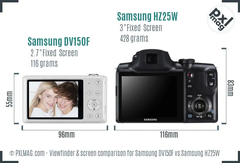 Samsung DV150F vs Samsung HZ25W Screen and Viewfinder comparison
