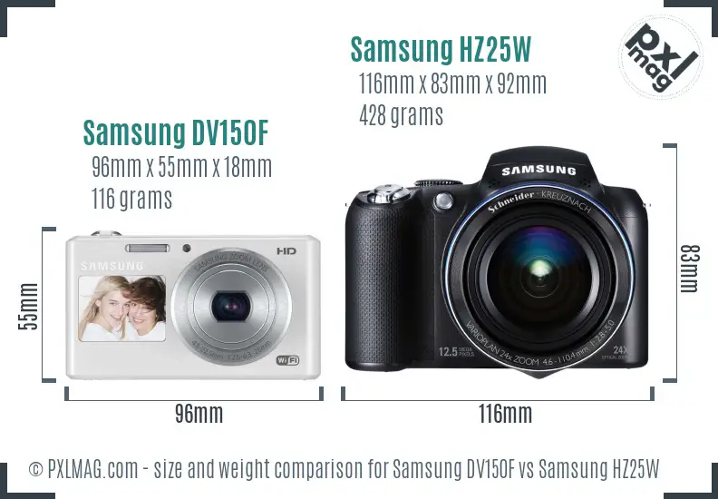 Samsung DV150F vs Samsung HZ25W size comparison