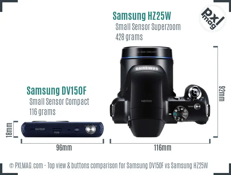Samsung DV150F vs Samsung HZ25W top view buttons comparison