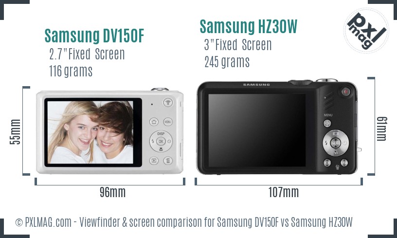 Samsung DV150F vs Samsung HZ30W Screen and Viewfinder comparison