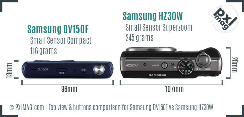 Samsung DV150F vs Samsung HZ30W top view buttons comparison