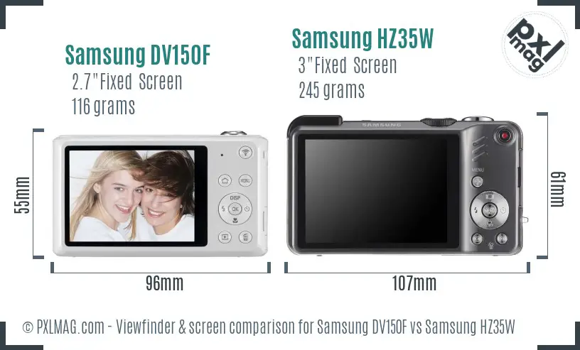 Samsung DV150F vs Samsung HZ35W Screen and Viewfinder comparison