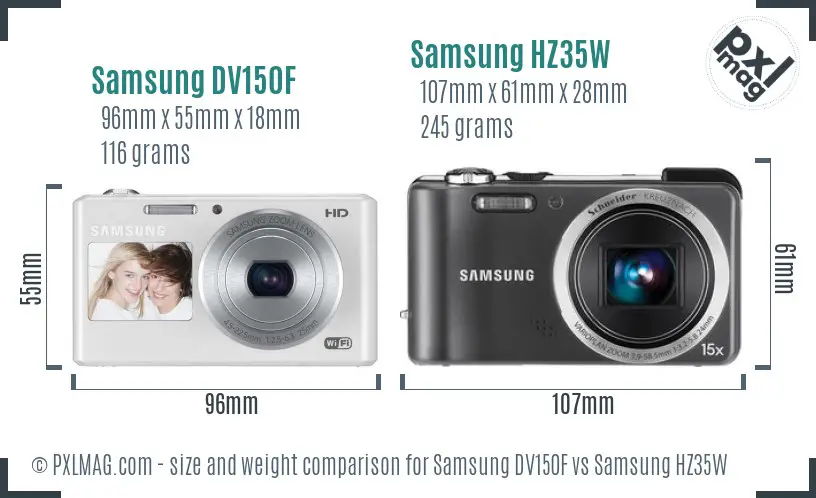 Samsung DV150F vs Samsung HZ35W size comparison