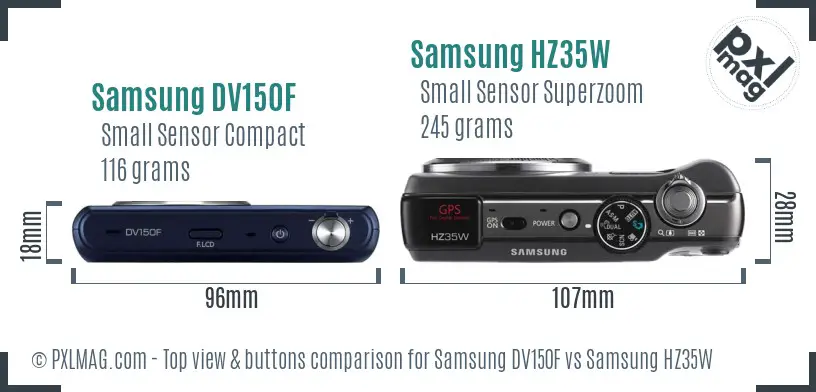 Samsung DV150F vs Samsung HZ35W top view buttons comparison