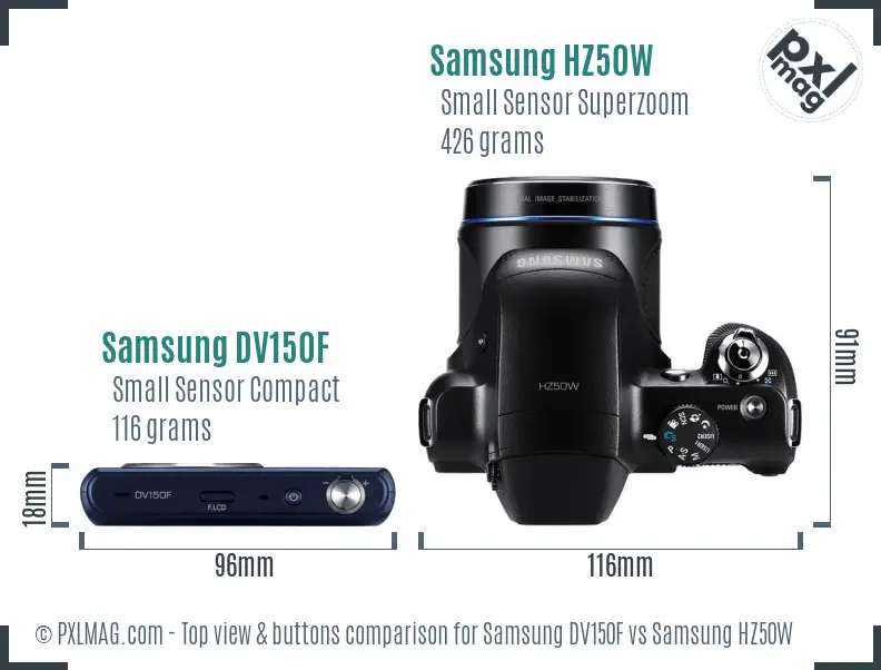 Samsung DV150F vs Samsung HZ50W top view buttons comparison
