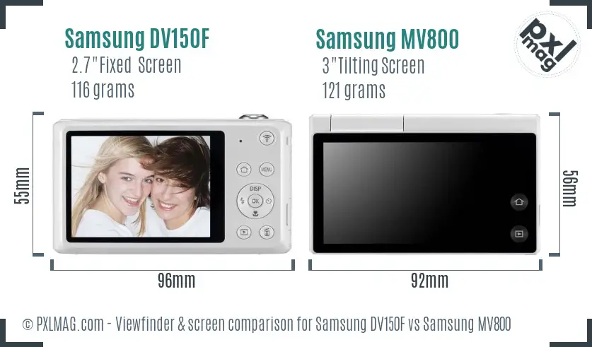 Samsung DV150F vs Samsung MV800 Screen and Viewfinder comparison