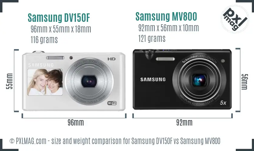 Samsung DV150F vs Samsung MV800 size comparison